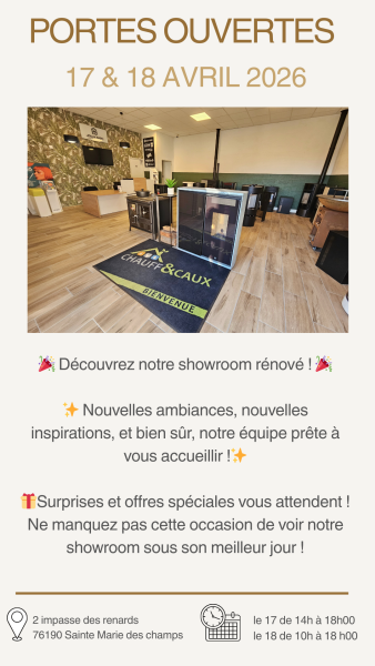 Porte ouverte les 17 et 18 avril 2026 au showroom de Sainte marie des champs près D'yvetot